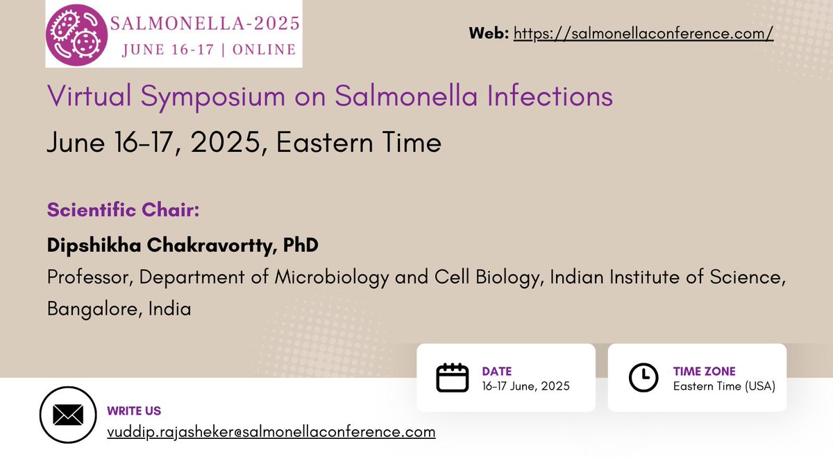 Salmonella-2025 (@salmonella2025) on Twitter photo Register now for #salmonella2025 virtual symposium on advances in salmonella infections research. Covering many interesting topics from the field. <a href="/DipaLab_IISc/">Prof. Dipshikha Chakravortty's Lab</a> <a href="/BrianKCoombes/">Brian Coombes, PhD</a> <a href="/VirginieStvenin/">Virginie Stévenin</a> <a href="/jensomics/">Jen Ronholm</a> <a href="/AFC_immuno/">Adam Cunningham</a>
Link to register: salmonellaconference.com/registration/ Register now for #salmonella2025 virtual symposium on advances in salmonella infections research. Covering many interesting topics from the field. <a href="/DipaLab_IISc/">Prof. Dipshikha Chakravortty's Lab</a> <a href="/BrianKCoombes/">Brian Coombes, PhD</a> <a href="/VirginieStvenin/">Virginie Stévenin</a> <a href="/jensomics/">Jen Ronholm</a> <a href="/AFC_immuno/">Adam Cunningham</a>
Link to register: salmonellaconference.com/registration/