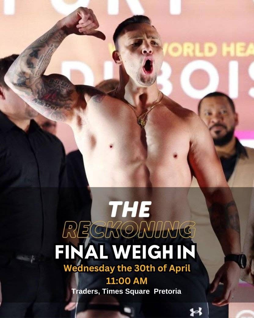 BoxingsaR's tweet image. ⚖️ #TheReckoning Weigh-In

Don’t miss the final face-off!

📆 30 April | 11:00AM
📍 Traders, Times Square, Pretoria

🥊🇿🇦