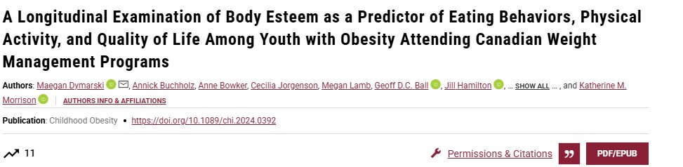 Childhood Obesity (@childobesity_jn) on Twitter photo A Longitudinal Examination of Body Esteem as a Predictor of Eating Behaviors, Physical Activity, and Quality of Life Among Youth with Obesity Attending Canadian Weight Management Programs, published in <a href="/ChildObesity_jn/">Childhood Obesity</a>
Link to pub: liebertpub.com/doi/10.1089/ch… A Longitudinal Examination of Body Esteem as a Predictor of Eating Behaviors, Physical Activity, and Quality of Life Among Youth with Obesity Attending Canadian Weight Management Programs, published in <a href="/ChildObesity_jn/">Childhood Obesity</a>
Link to pub: liebertpub.com/doi/10.1089/ch…