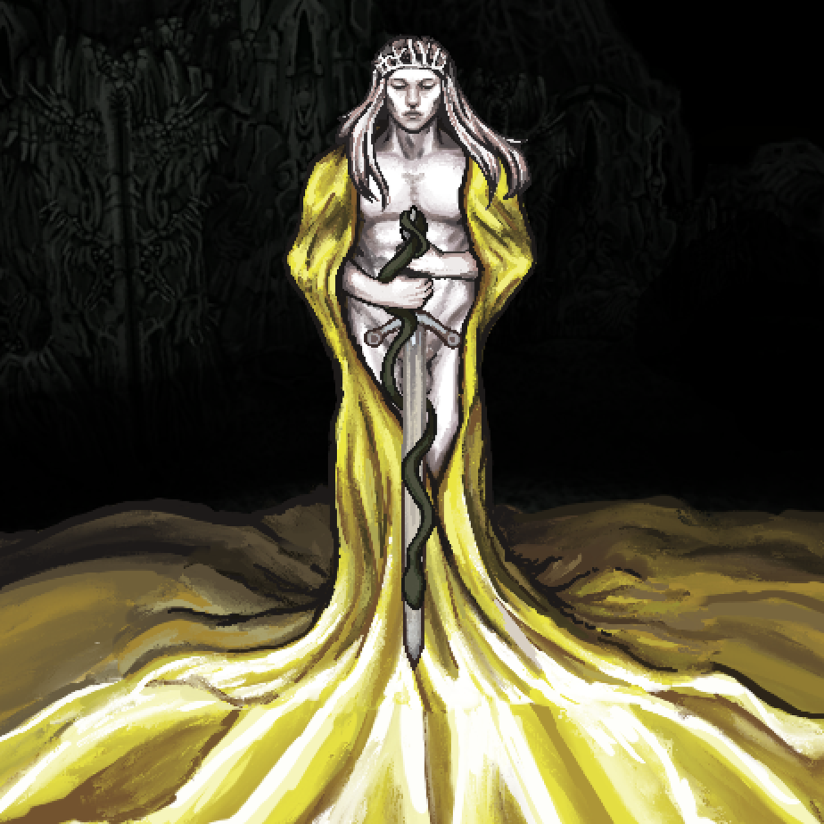 RosenGaldr's tweet image. some of you may remember that I was making a le'garde mod I then decided to not finish.
The final boss was already done and I like his sprite so here he is. the piss king himself.