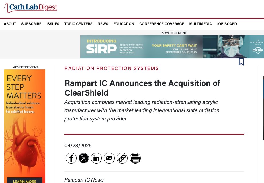Cath Lab Digest (@cathlabdigest) on Twitter photo Rampart IC Announces the Acquisition of ClearShield
ClearShield’s patented, lead-free, radiation-attenuating acrylic material offers greater safety than traditional leaded glass or acrylic materials. Learn more: hubs.ly/Q03k6xQY0
#cardiotwitter <a href="/RAMPARTic/">RAMPART ic</a> Rampart IC Announces the Acquisition of ClearShield
ClearShield’s patented, lead-free, radiation-attenuating acrylic material offers greater safety than traditional leaded glass or acrylic materials. Learn more: hubs.ly/Q03k6xQY0
#cardiotwitter <a href="/RAMPARTic/">RAMPART ic</a>