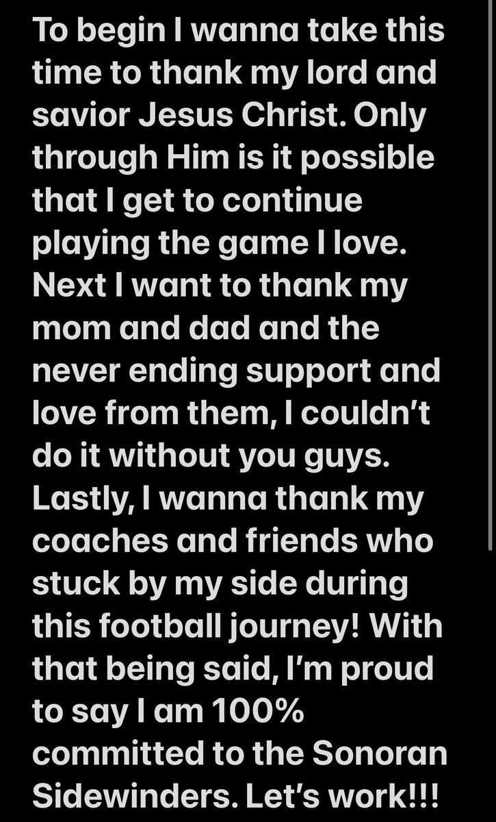 Cameron McCarty (@cam_mccarty1127) on Twitter photo After a lot of prayer and conversation with my family, I’m proud to say that I’m 100% committed to the Sonoran Sidewinders! Let’s get to work!! #AGTG✝️
<a href="/SS_CoachMonson/">Chad Monson</a>
<a href="/SidewindersFB/">Sonoran Sidewinders Football</a>
@FBCoachPaterno
<a href="/FBcoacheldridge/">Nathan Eldridge</a> After a lot of prayer and conversation with my family, I’m proud to say that I’m 100% committed to the Sonoran Sidewinders! Let’s get to work!! #AGTG✝️
<a href="/SS_CoachMonson/">Chad Monson</a>
<a href="/SidewindersFB/">Sonoran Sidewinders Football</a>
@FBCoachPaterno
<a href="/FBcoacheldridge/">Nathan Eldridge</a>
