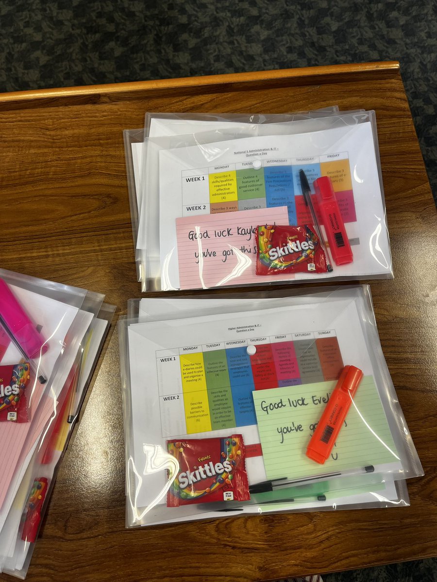 Wishing all of our Admin &amp; IT pupils the best of luck tomorrow as they sit their SQA exams.

💫✨⭐️💻

I’m sure the revision packs have been put to good use 🥰