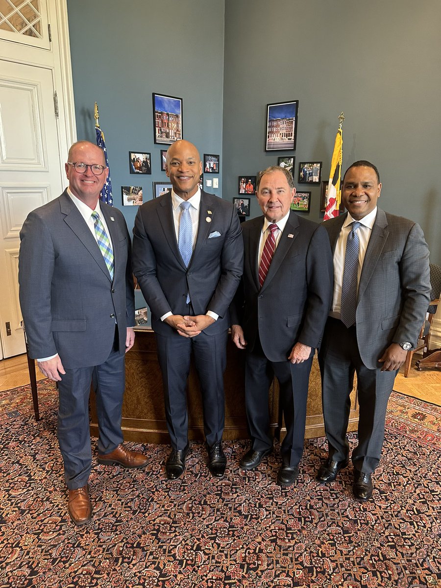 GovHerbert's tweet image. While on a trip to our Nations Capital, I made a short trip to Annapolis, MD to meet @GovWesMoore. An inspiring, gracious leader, and a 2014 recipient of @uvu honorary PhD. He is managing his state well. We agree on important issues facing both states and our country