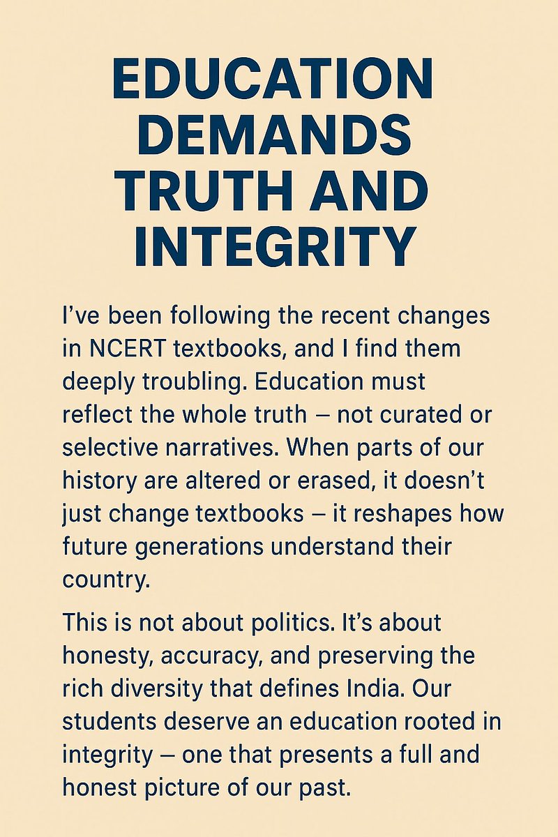 When truth is tampered with the soul of a nation trembles. Education is not a tool for propaganda_it's a mirror to our past and a map to our future. Let it reflect integrity, not erasure.#saveourhistory #NCERT #TruthInEducation #History