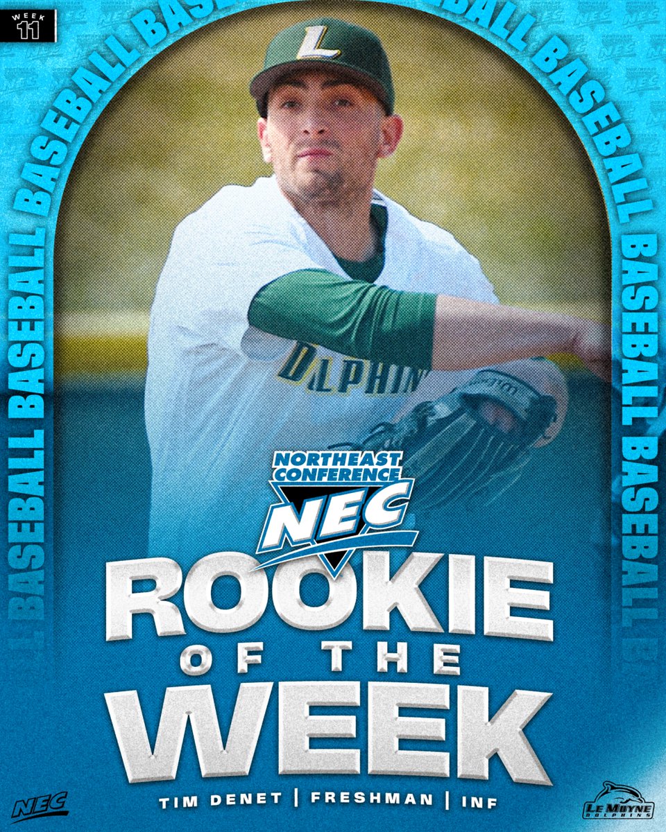 NEC Baseball (@necbaseball) on Twitter photo ⚾️🏅The #NECBaseball Rookie of the Week is 𝗧𝗶𝗺 𝗗𝗲𝗻𝗲𝘁 from <a href="/LeMoyneDolphins/">Le Moyne Athletics</a>‼️
» Batted .389 during a 3-1 week for the 🐬
» Slugged .722 and posted a 1.200 OPS ✅
» 🥈 NEC ROW 🏆
#NECelite📜 x #NECROW ⚾️🏅The #NECBaseball Rookie of the Week is 𝗧𝗶𝗺 𝗗𝗲𝗻𝗲𝘁 from <a href="/LeMoyneDolphins/">Le Moyne Athletics</a>‼️
» Batted .389 during a 3-1 week for the 🐬
» Slugged .722 and posted a 1.200 OPS ✅
» 🥈 NEC ROW 🏆
#NECelite📜 x #NECROW