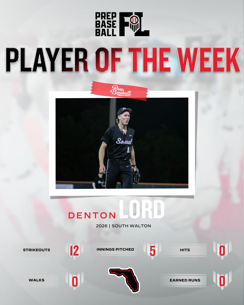 Prep Baseball Florida (@prepbaseballfl) on Twitter photo 𝐏𝐢𝐭𝐜𝐡𝐞𝐫 𝐨𝐟 𝐭𝐡𝐞 𝐖𝐞𝐞𝐤: 𝐖𝐞𝐞𝐤 𝟏𝟏
'26 RHP Denton Lord (South Walton)
The <a href="/GatorsBB/">Florida Gators Baseball</a> commit received 57.3% of votes for POTW, throwing 5 perfect innings with 12 Ks in Week 11. Read more about his performance via the link below ⤵️.
📝: loom.ly/YT_PVPo 𝐏𝐢𝐭𝐜𝐡𝐞𝐫 𝐨𝐟 𝐭𝐡𝐞 𝐖𝐞𝐞𝐤: 𝐖𝐞𝐞𝐤 𝟏𝟏
'26 RHP Denton Lord (South Walton)
The <a href="/GatorsBB/">Florida Gators Baseball</a> commit received 57.3% of votes for POTW, throwing 5 perfect innings with 12 Ks in Week 11. Read more about his performance via the link below ⤵️.
📝: loom.ly/YT_PVPo