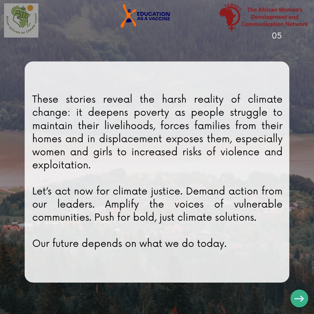 Flooding devastates homes, leaving women like Mary's mom vulnerable and displaced. Climate change intensifies these tragedies, threatening livelihoods and futures. We must act now. #ClimateActionNow #ClimateJustice #AACJFSMA
 #ClimateActionNow #ClimateJustice #AACJFSMA"