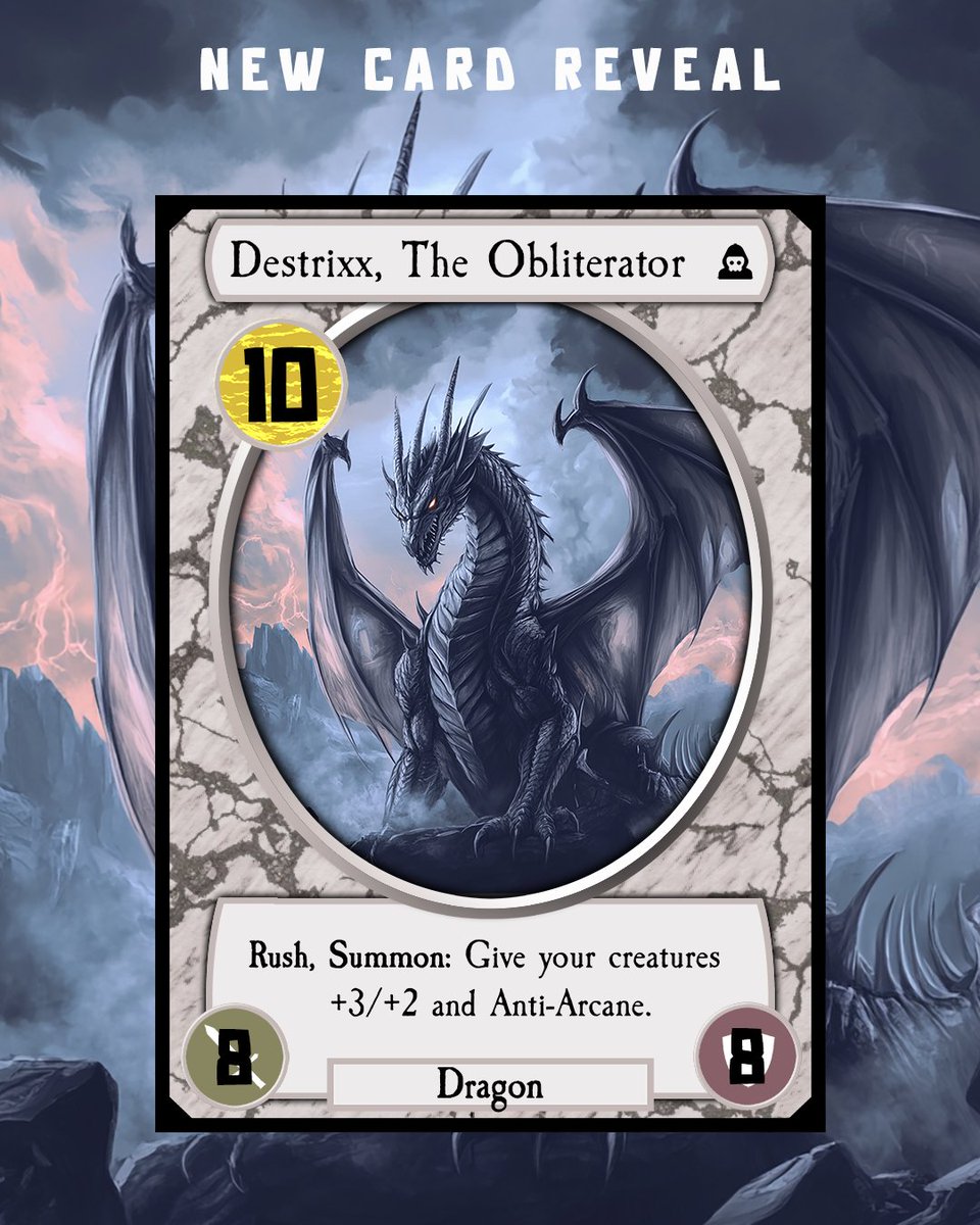 CcgNightmares's tweet image. NEW CARD REVEAL! Destrixx, The Obliterator is another new card we recently added to the Scorched Earth Expansion to buff the Dragon Archetypes for all 4 realms. It's available in game now! #cardgame #cardgames #mobilegaming #mobilegames #tcg #darkfantasy #fantasy #indiegame…