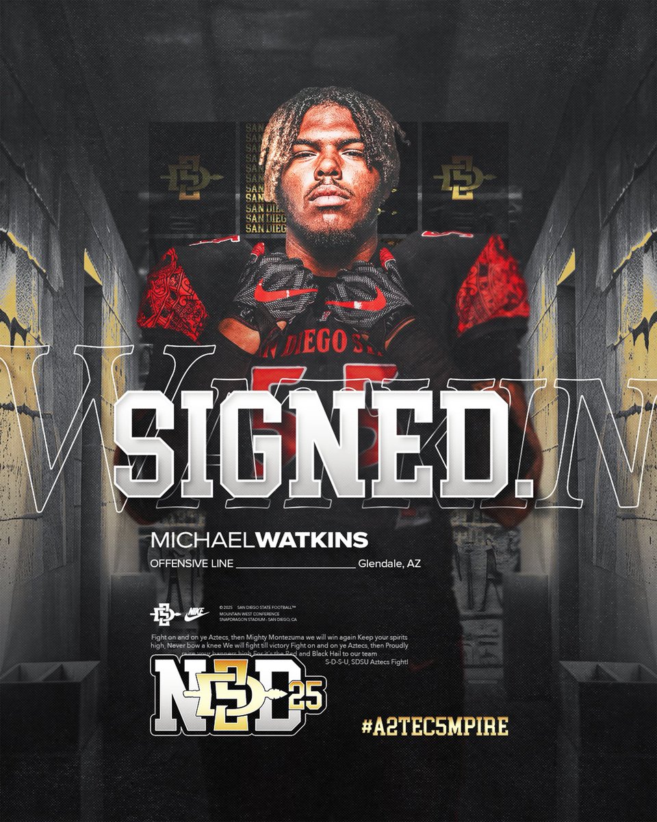 San Diego State Football (@aztecfb) on Twitter photo Welcome to The Mesa, <a href="/Levelle_Watk1ns/">Michael Levelle Watkins</a>!
π Glendale, AZ
π Offensive Line
π« Washington
#A2TEC5MPIRE x #NSD Welcome to The Mesa, <a href="/Levelle_Watk1ns/">Michael Levelle Watkins</a>!
π Glendale, AZ
π Offensive Line
π« Washington
#A2TEC5MPIRE x #NSD