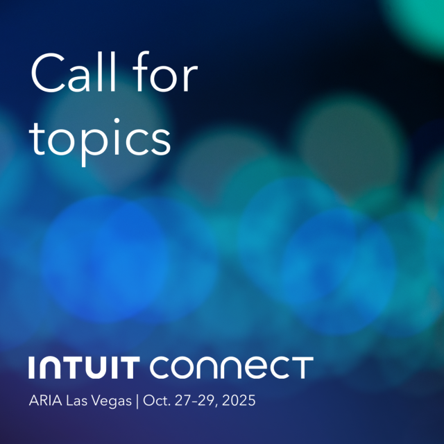 Intuit Connect call for topics is open and we are looking for speakers to energize our audience and drive their success. If you’re ready to inspire, we can’t wait to hear from you. Applications are open until May 16—apply today! bit.ly/3EwASyl