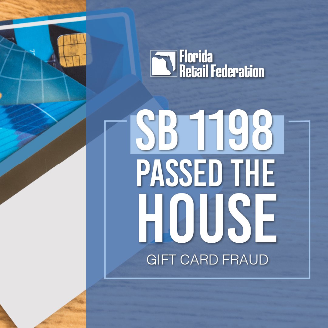 SB 1198, Fraudulent Use of Gift Cards, passed the House floor. Thank you, Representatives <a href="/SamGrecoFL/">Sam Greco</a> and <a href="/DanDaley/">Dan Daley</a> and Senator <a href="/NickDiCeglie/">Nick DiCeglie</a> for your leadership! #FRF