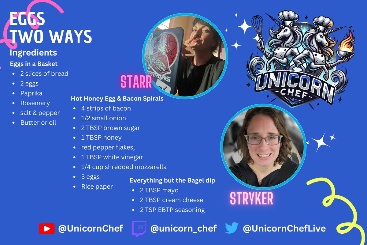 Unicorn Chef (@unicorncheflive) on Twitter photo BONUS episode! Check in tomorrow at 6:30 on Twitch or YouTube to join Stryker with <a href="/starrdlux/">starr π ATL π«Ά</a> cooking up Eggs Two Ways on #UnicornChef π₯π₯βοΈ2β£π° YUMMY BONUS episode! Check in tomorrow at 6:30 on Twitch or YouTube to join Stryker with <a href="/starrdlux/">starr π ATL π«Ά</a> cooking up Eggs Two Ways on #UnicornChef π₯π₯βοΈ2β£π° YUMMY