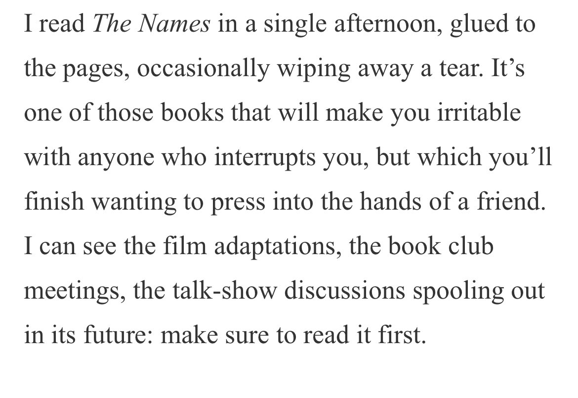 The Sunday Times called it ‘the best debut novel in years’ and now The Times have published a rave review of Florence Knapp’s The Names: ‘an unadulterated success: moving, evocative and utterly convincing’ 

thetimes.com/culture/books/…