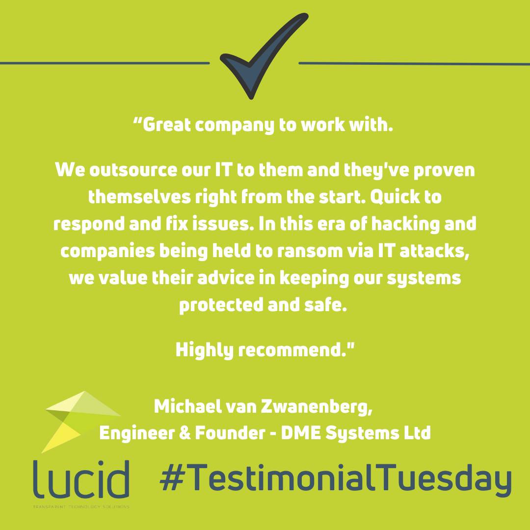 Thanks so much for the kind words, Michael - it really does mean so much to us that our customers would recommend us to others. If you have had a similar experience, please consider leaving us a review on Facebook or Google!

#LucidGroup #TechnologySolutions #ManagedIT #ITSupport
