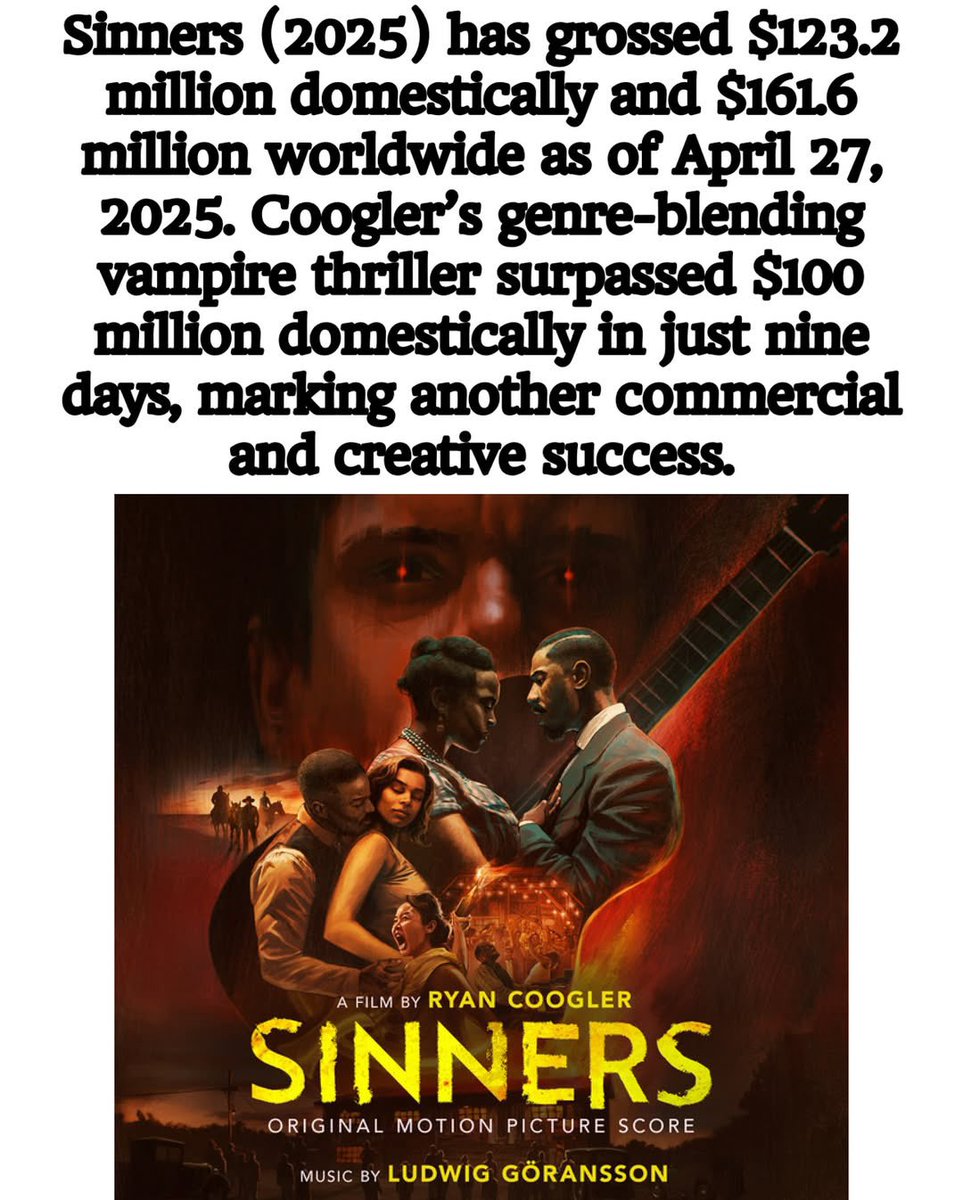 BlackDollarNtwk's tweet image. Congratulations! #RyanCoogler #Sinners 💪🏾