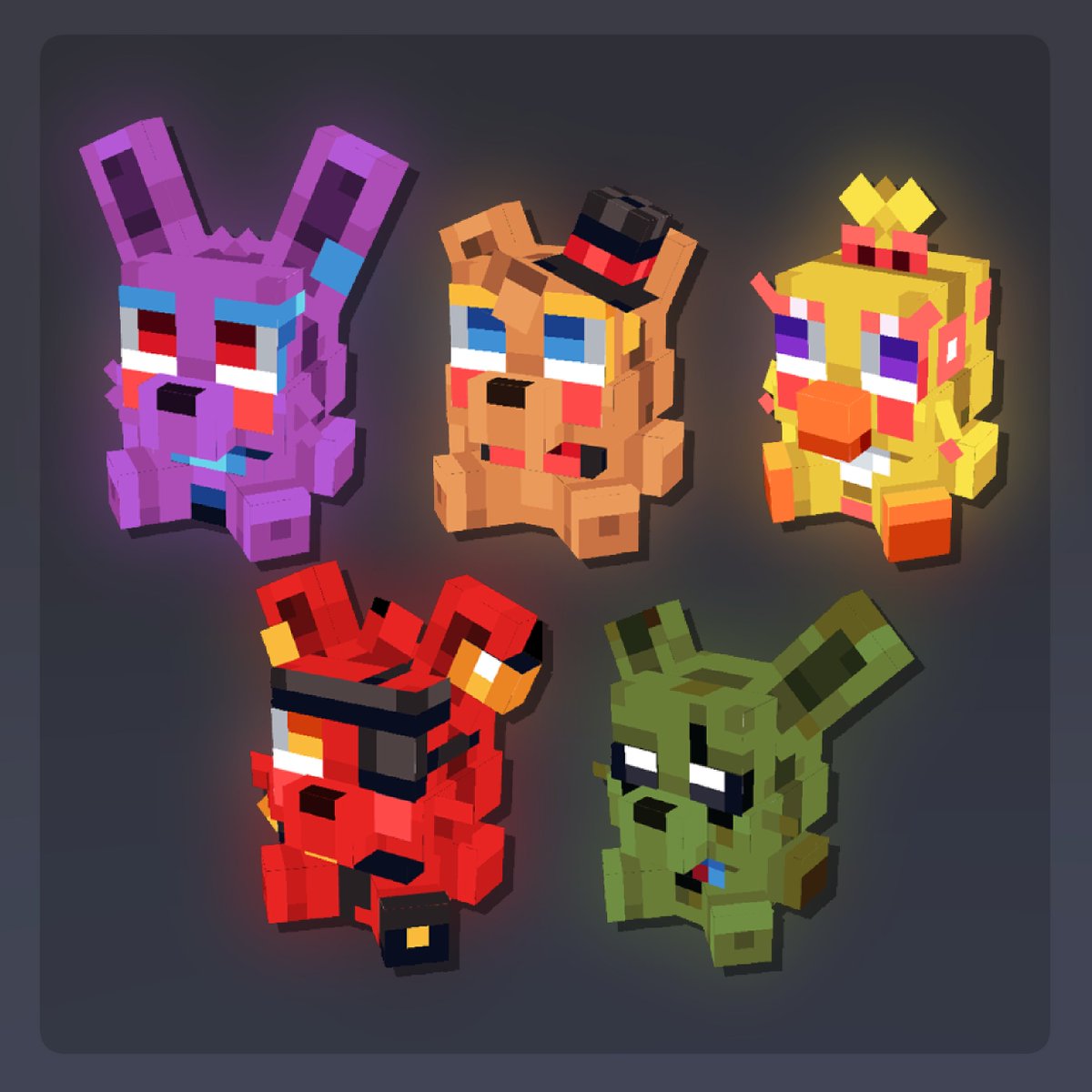 a bunch of minecraft fnaf plushies I made