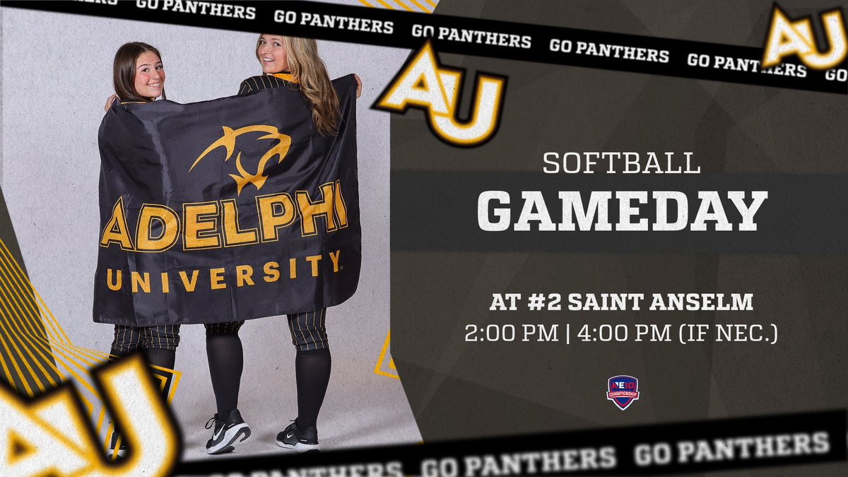 Adelphi Softball (@adelphisb) on Twitter photo 𝑻𝑯𝑬 𝑭𝑰𝑵𝑨𝑳 𝑪𝑶𝑼𝑵𝑻𝑫𝑶𝑾𝑵 🔥
Playoff action is underway in the Granite State, don’t miss it ⬇️⬇️
📍: Manchester, N.H.
🆚: <a href="/STAHawks/">Saint Anselm Hawks</a>
🕑: 2:00 PM / 4:00 PM (if necessary)
📺: bit.ly/3Gxdzoy
📊: bit.ly/3o8YPyW
#PawsUp🐾 𝑻𝑯𝑬 𝑭𝑰𝑵𝑨𝑳 𝑪𝑶𝑼𝑵𝑻𝑫𝑶𝑾𝑵 🔥
Playoff action is underway in the Granite State, don’t miss it ⬇️⬇️
📍: Manchester, N.H.
🆚: <a href="/STAHawks/">Saint Anselm Hawks</a>
🕑: 2:00 PM / 4:00 PM (if necessary)
📺: bit.ly/3Gxdzoy
📊: bit.ly/3o8YPyW
#PawsUp🐾