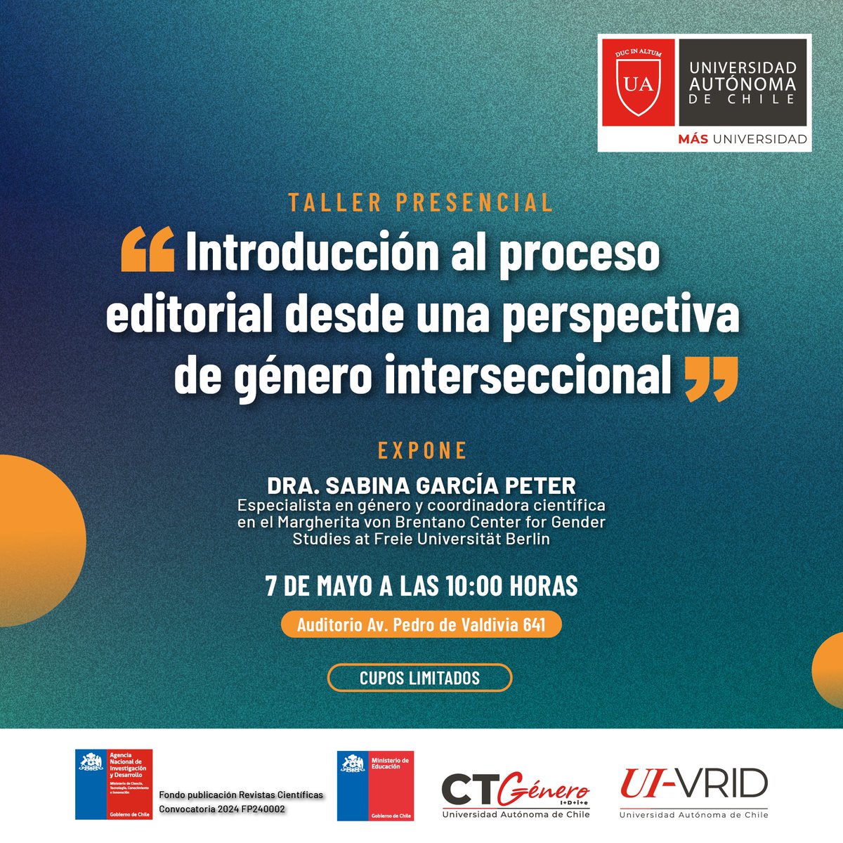 InES Género - CTGénero (@genero_vrid) on Twitter photo ♀️El #CTGénero (UAU22101) y el Fondo de Publicación de Revistas Científicas (FP240002) de la <a href="/autonomadechile/">Universidad Autónoma de Chile</a> te invitan al taller "Introducción al proceso editorial desde una perspectiva de género interseccional" ✍🏽📑📚
INSCRÍBETE Y ASEGURA TU CUPO ⤵️
forms.office.com/r/NhdVrUDncJ ♀️El #CTGénero (UAU22101) y el Fondo de Publicación de Revistas Científicas (FP240002) de la <a href="/autonomadechile/">Universidad Autónoma de Chile</a> te invitan al taller "Introducción al proceso editorial desde una perspectiva de género interseccional" ✍🏽📑📚
INSCRÍBETE Y ASEGURA TU CUPO ⤵️
forms.office.com/r/NhdVrUDncJ
