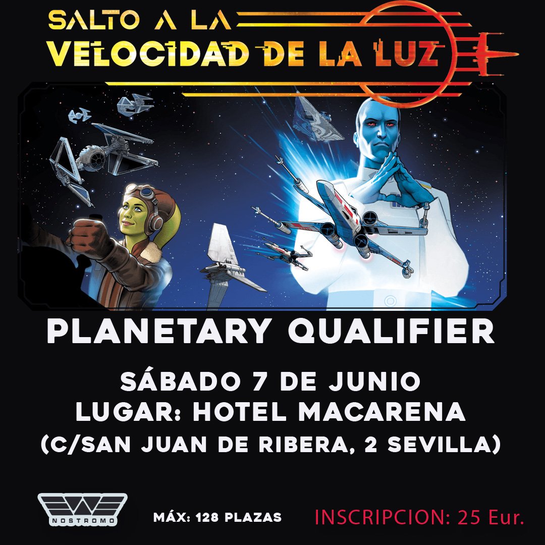 Sábado 7 de Junio 
Torneo Planetary Q.
Formato: Suizo + Top 8 ( Premier al mejor de 3)
Lugar: Hotel Exe Sevilla Macarena
Plazas limitadas.
Haz ya tu reserva aquí: 👇
nostromocomics.com/reserva-torneo…