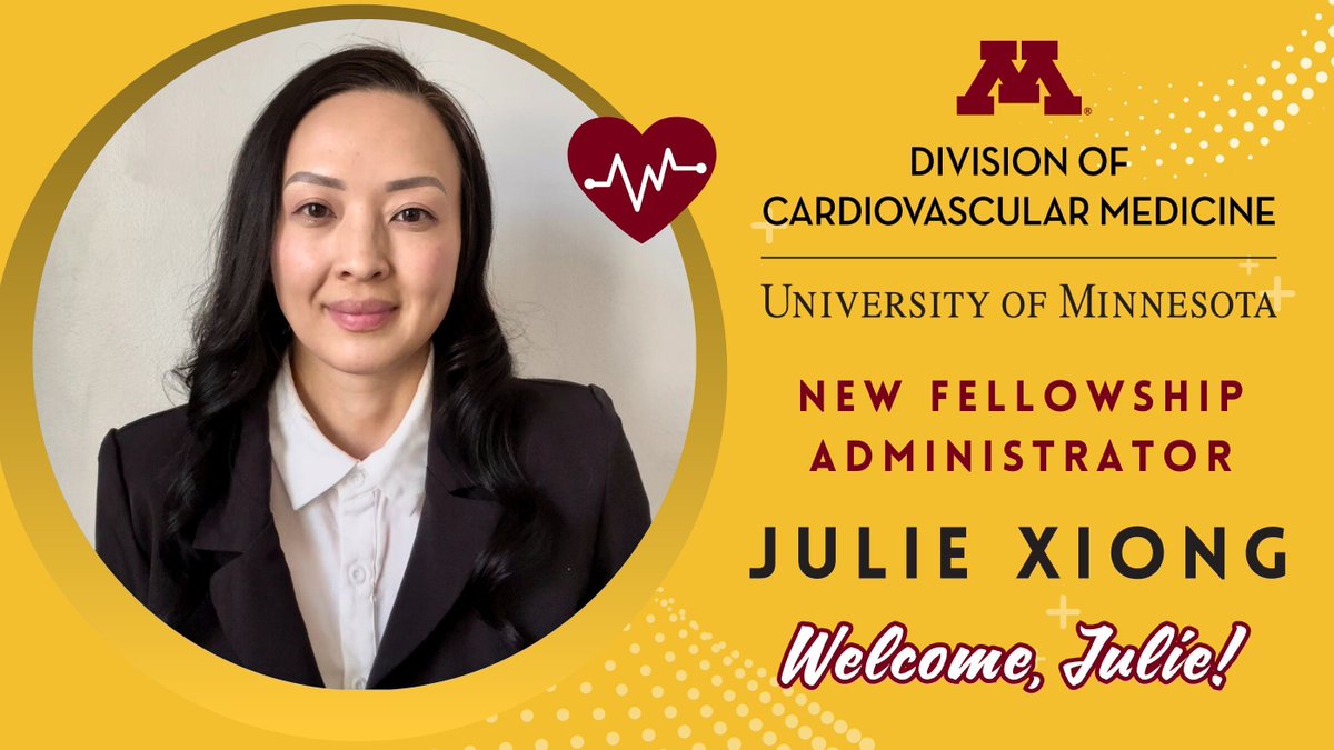 Lillehei Heart Institute (@lilleheihrt) on Twitter photo Please join us in welcoming Julie Xiong, who has joined the Med Ed/Cardiovascular team as the new Fellowship Administrator for the Cardiovascular Disease Fellowship Program. #UMNheart Please join us in welcoming Julie Xiong, who has joined the Med Ed/Cardiovascular team as the new Fellowship Administrator for the Cardiovascular Disease Fellowship Program. #UMNheart