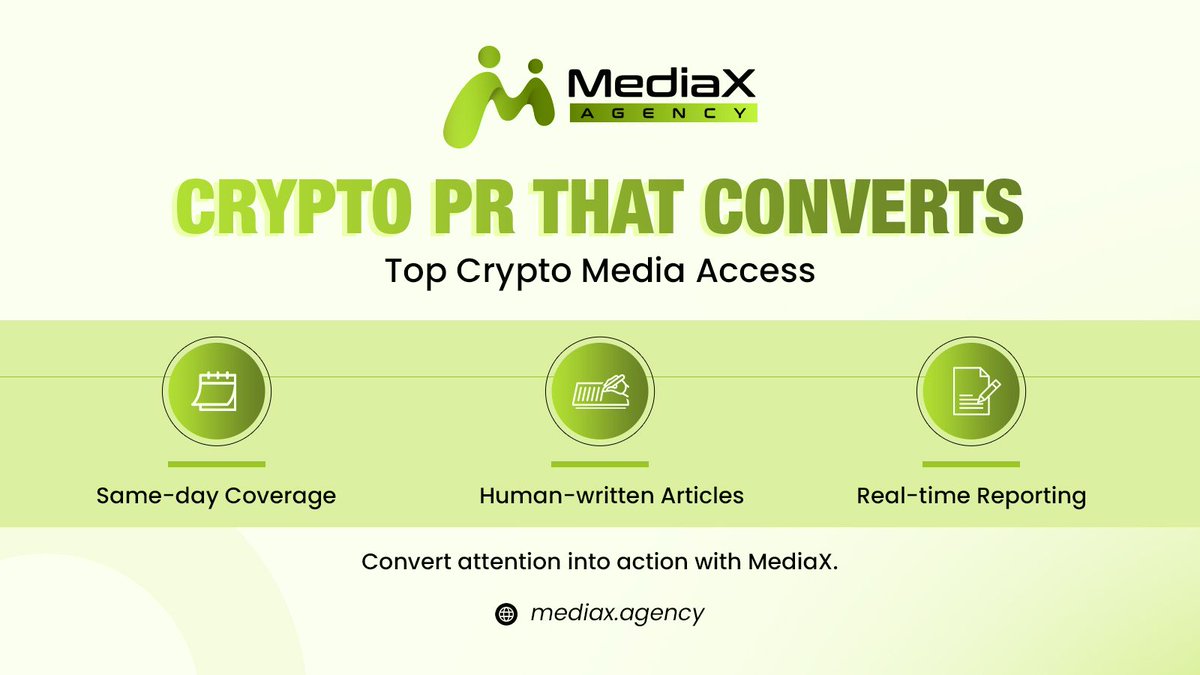 AgencyMediax's tweet image. Crypto PR that converts.
Same-day coverage. Human-written articles. Real-time reporting.
Start your growth journey with MediaX.
🔗 mediax.agency
#CryptoPR #Web3Marketing #BlockchainPR #CryptoPressRelease