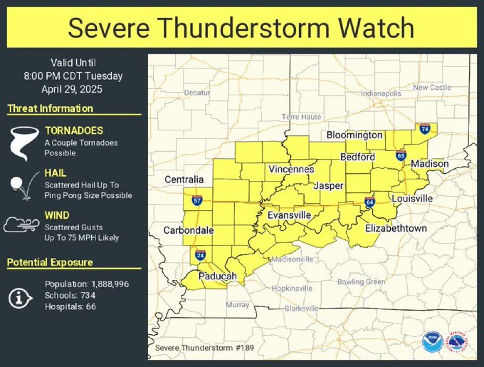 The National Weather Service has issued a SEVERE THUNDERSTORM WATCH for Williamson County until 8 p.m.