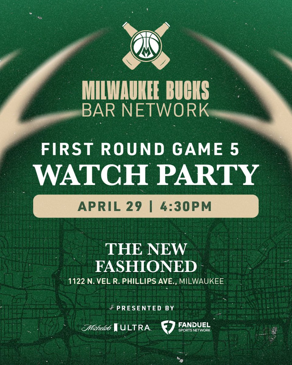 Deer District (@deerdistrict) on Twitter photo Join the <a href="/Bucks/">Milwaukee Bucks</a> Bar Network at The New Fashioned tonight for a Game 5 Watch Party, presented by Michelob ULTRA & FanDuel Sports Network! ๐ฆ๐ Full details at bucks.com/playoffs. Join the <a href="/Bucks/">Milwaukee Bucks</a> Bar Network at The New Fashioned tonight for a Game 5 Watch Party, presented by Michelob ULTRA & FanDuel Sports Network! ๐ฆ๐ Full details at bucks.com/playoffs.