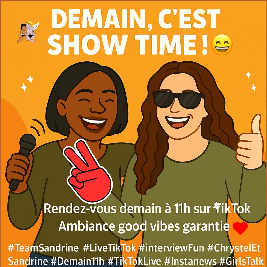 CherubinsE's tweet image. 🎤  Demain, on va papoter, rigoler, balancer quelques vérités… et peut-être même danser un peu (ou pas 😅)
 
#LiveTikTok #InterviewFun #ChrystelEtSandrine #Demain11h #TikTokLive#cherubinseditions