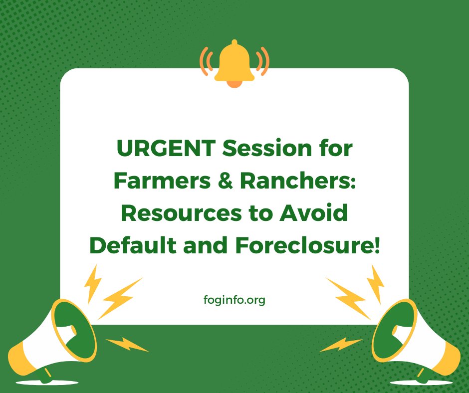 URGENT Session for Farmers &amp; Ranchers: Resources to Avoid Default and Foreclosure! Tuesday, April 29th, 7:00 pm ET

bit.ly/3GsrM6p