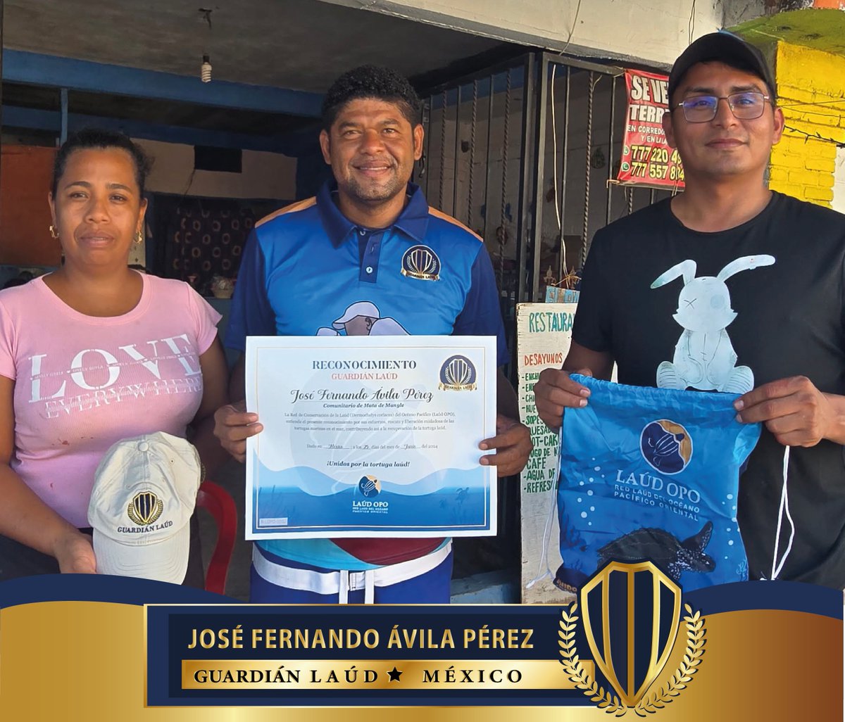 José Fernando Ávila Pérez de la comunidad Mata de Mangle, municipio de Copala, México, ha recibido el reconocimiento como “GUARDIÁN LAÚD”, por el rescate de una tortuga laúd.
Conoce la historia📷 laudopo.org/.../guardianes…