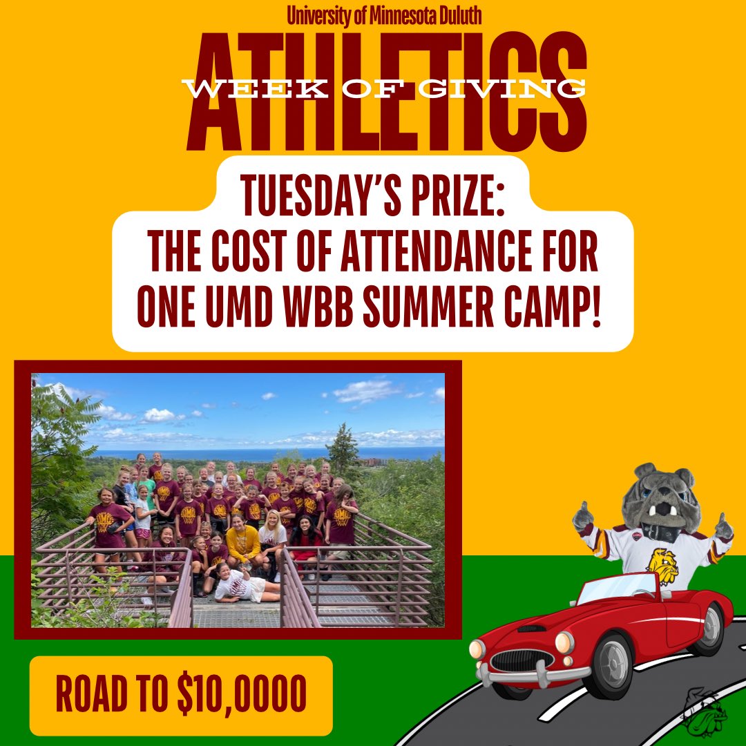 DAY TWO 🎉🎉

We are almost to the $4,000 mark!! Bulldogs, did we mention that every gift made to WBB this week gets matched?! 
So $50 ➡️ $100! Lets get after it 💪

🔗: crowdfund.umn.edu/campaign/UMD-W…