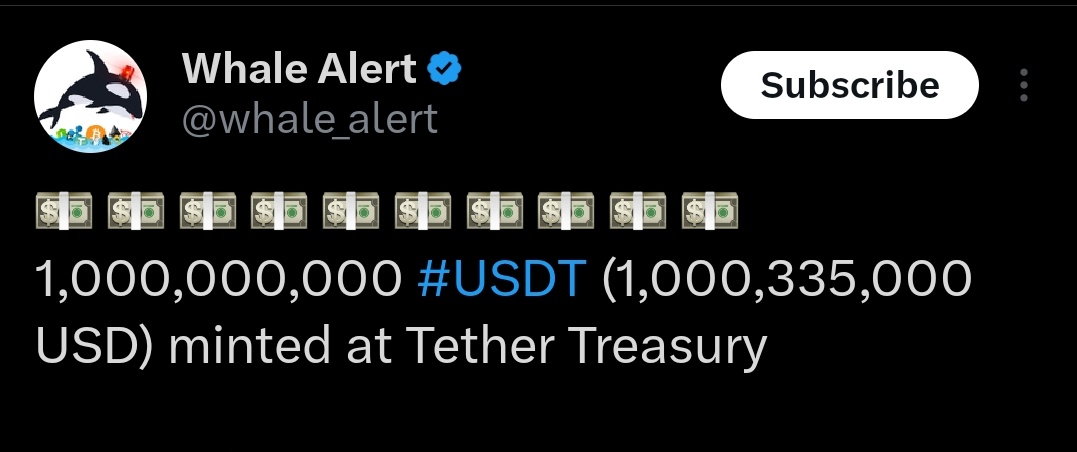 JUST IN 🚨: $1B $USDT is just minted at Tether Treasury. 💰

Liquidity flood incoming!
Is the next leg up starting? 🚀

#Crypto #Bitcoin #Bullrun2025