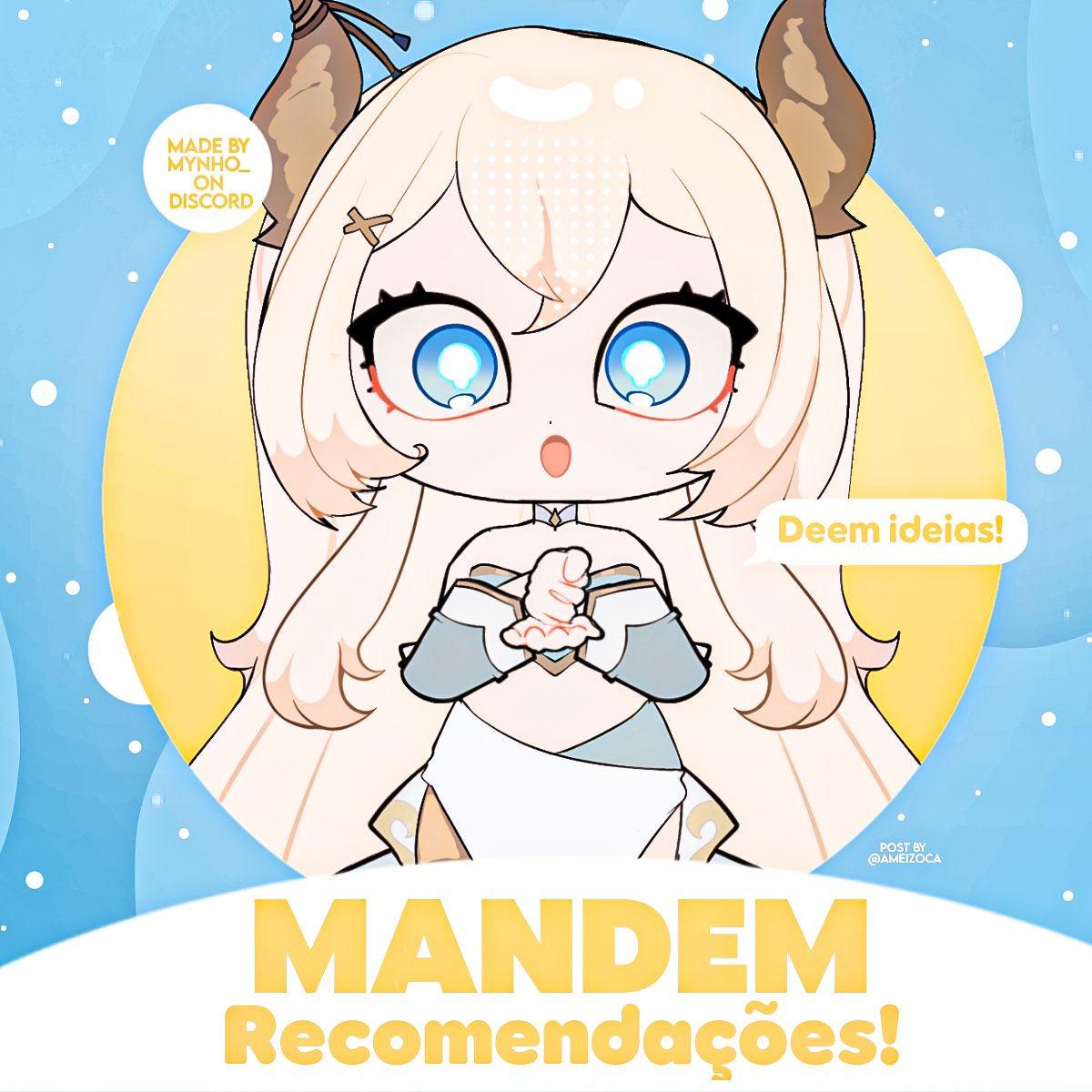 ،🫶  ݄    ME INDIQUE SEUS VTUBERS FAVORITOS  !!   ˖  

. Ei! Tô com uma ideia pipocando aqui e queria muuuito a ajuda de vocês! Me recomendem quantos vtubers quiserem e, por favor, me contem também por que vocês gostam tanto deles!

↻  +  ♡︎ !!
