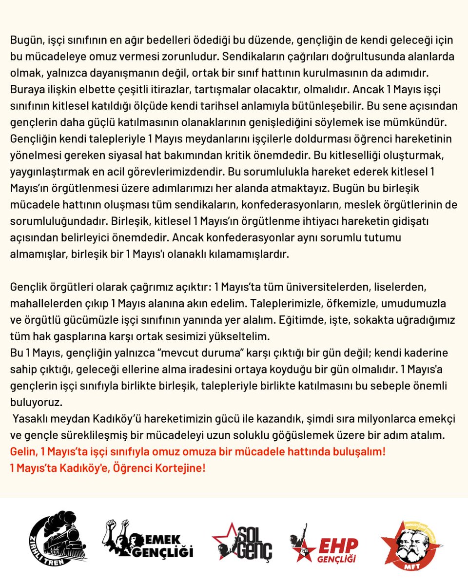 1 Mayıs'ta Kadıköy'de hep beraber öğrenci kortejinde buluşalım!⭐️