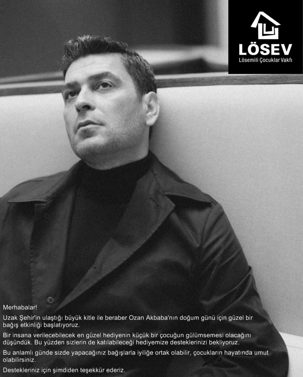 Herkese merhaba🌸
Bu yıl Ozan Akbaba’nın doğum gününü kutlarken, onun adına çok daha anlamlı bir hediye vermek istiyoruz: Umut!
#OzanAkbaba’nın doğum günü vesilesiyle LÖSEV’e bağış kampanyası başlattık.
Burada çok büyük bir kitleyiz ve bu güçle kocaman bir iyilik yapabiliriz! Siz