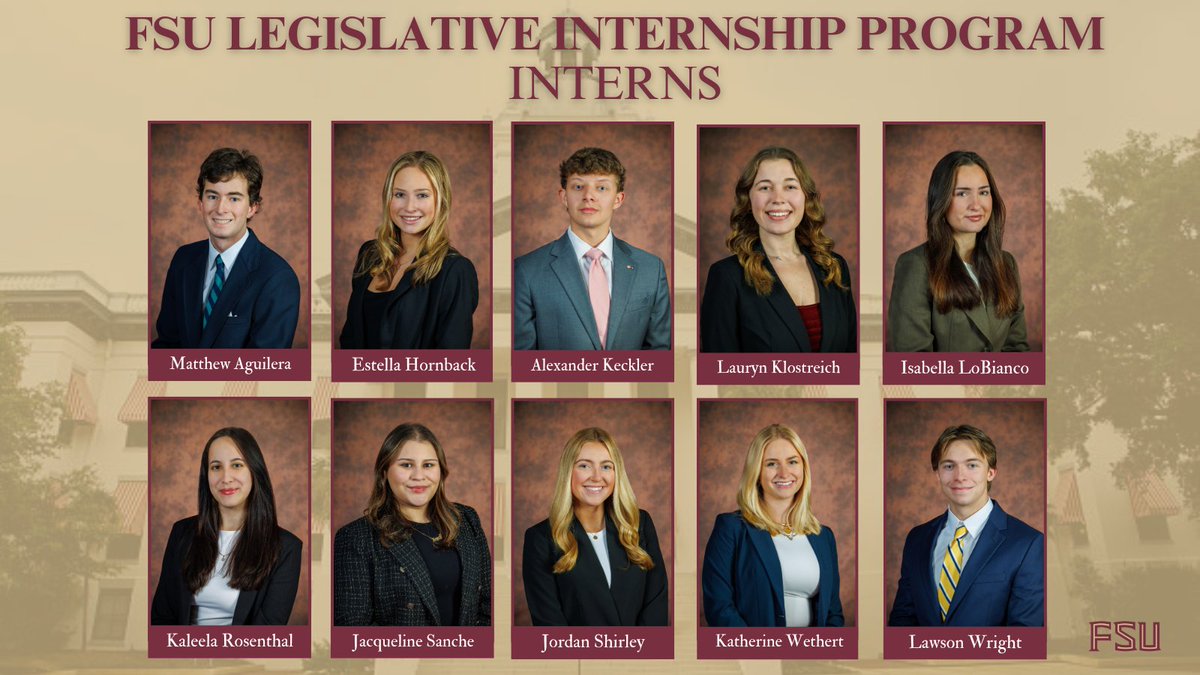 Florida State University (@floridastate) on Twitter photo Each year during the Florida Legislative Session, Florida State University students are selected to participate in FSU Governmental Relation's Legislative Internship Program. 
Interns are placed with the Florida House of Representatives, Florida Senate, Executive Office of the Each year during the Florida Legislative Session, Florida State University students are selected to participate in FSU Governmental Relation's Legislative Internship Program. 
Interns are placed with the Florida House of Representatives, Florida Senate, Executive Office of the