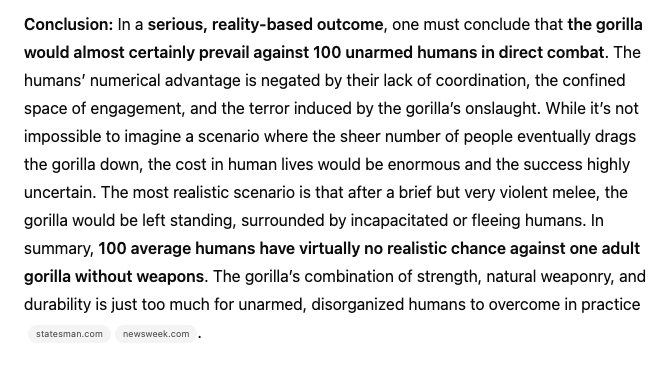 max_wave_'s tweet image. Deep Research on 100 Humans vs Gorilla