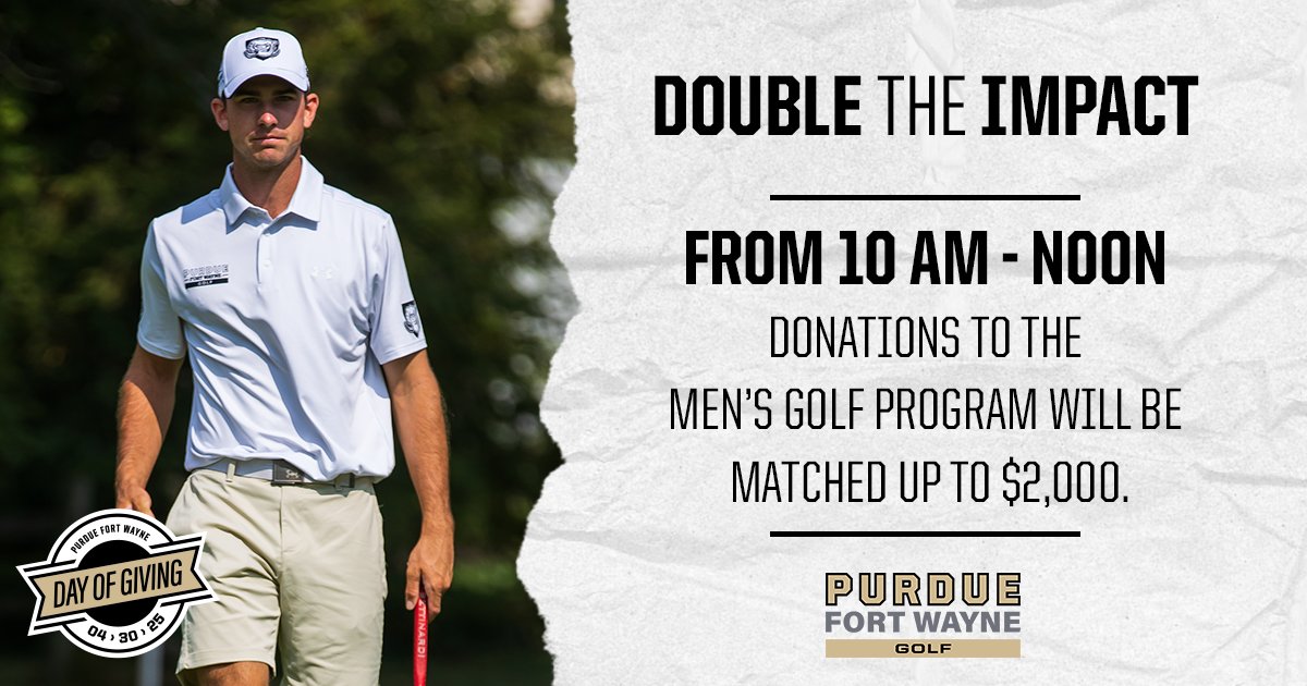 MastodonMGolf's tweet image. All gifts made to men’s golf between 10 a.m. – noon will be matched dollar for dollar up to $2,000 courtesy of a men's golf supporter! Double the impact with your gift!
givegab.com/campaigns/men-…
#PFWDayofGiving