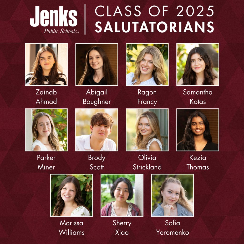Raising the bar and redefining excellence.
Congratulations to the Jenks High School Class of 2025 valedictorians and salutatorians! Your dedication, resilience, and drive have led to an incredible achievement. We’re proud of you, Trojans! 🎓👏