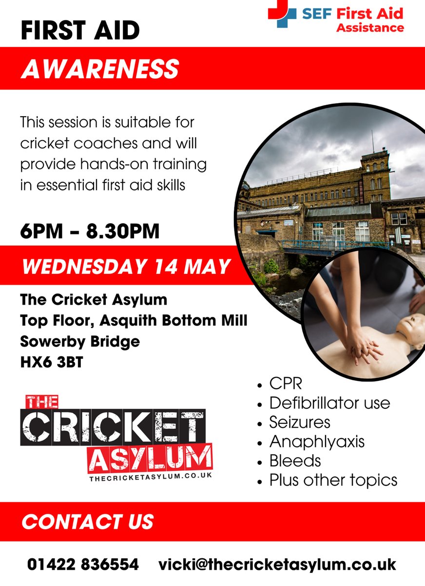 The Cricket Asylum (@cricketasylum) on Twitter photo We still have a few places on our accredited first aid course run by Mr Flat Stan himself Simon Ferris. It is a bargain price of £30 and there are only a limited number of places left so get in touch with Vicki on vicki@thecricketasylum.co.uk to book
#Flatstan
#firstaidcourses We still have a few places on our accredited first aid course run by Mr Flat Stan himself Simon Ferris. It is a bargain price of £30 and there are only a limited number of places left so get in touch with Vicki on vicki@thecricketasylum.co.uk to book
#Flatstan
#firstaidcourses