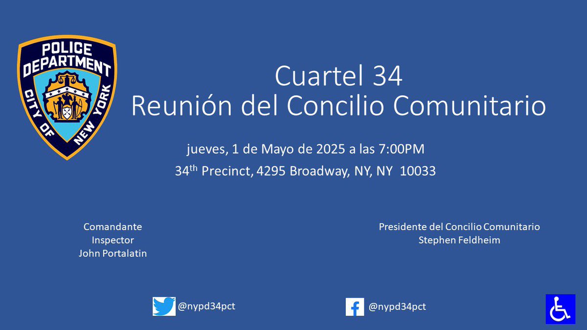 Join us this Thursday, May 1st, 2025, at the 34th precinct at 7pm for our monthly Community council meeting.