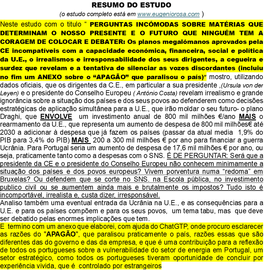 Em eugeniorosa.com está disponível gratuitamente para todos os interessados um estudo cujo titulo e resumo se apresenta seguidamente