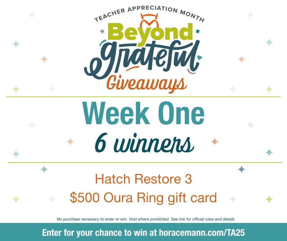 It’s week one of our FIVE WEEK giveaway! This week, five lucky winners will receive a Hatch Restore 3, and one winner will receive a $500 Oura Ring gift card. We’ll announce winners this Friday, May 2. Enter for your chance to win these prizes and more: horacemann.com/TA25