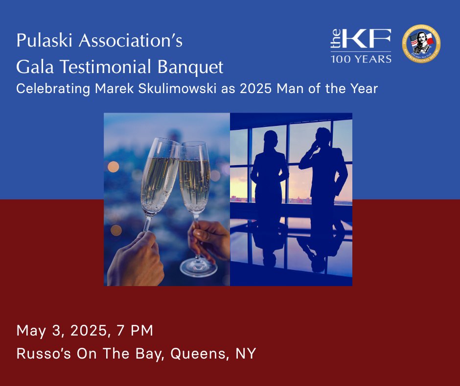 📣 Just days away! Join the Pulaski Association Gala on May 3 at Russo’s On The Bay honoring Marek Skulimowski (@mskuli), President of the KF, as 2025 Man of the Year—during the Foundation’s historic Centennial!
#KosciuszkoFoundation #PulaskiAssociation #ManOfTheYear2025
