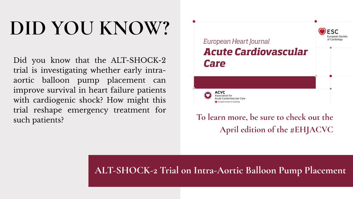 EHJACVC Editor-in-Chief (@ehjacvceic) on Twitter photo ALT-SHOCK-2 trial in perspective - excellent editorial by David Morrow and Use Zeimer in April issue of #EHJACVC
doi.org/10.1093/ehjacc… <a href="/ESC_Journals/">European Society of Cardiology Journals</a>
#DidYouKnow graphic made by <a href="/ann_oleksiak/">Anna Oleksiak, MD PhD</a> ALT-SHOCK-2 trial in perspective - excellent editorial by David Morrow and Use Zeimer in April issue of #EHJACVC
doi.org/10.1093/ehjacc… <a href="/ESC_Journals/">European Society of Cardiology Journals</a>
#DidYouKnow graphic made by <a href="/ann_oleksiak/">Anna Oleksiak, MD PhD</a>