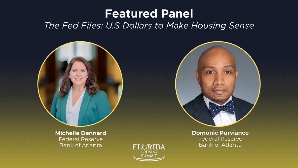 FLPolicyProject's tweet image. Join us at the Florida Housing Summit for "The Fed Files: U.S. Dollars to Make Housing Sense"—a powerful panel featuring Michelle Dennard and Domonic Purviance from the Federal Reserve Bank of Atlanta.

They’re bringing the Fed’s latest housing data

eventbrite.com/e/2025-florida…