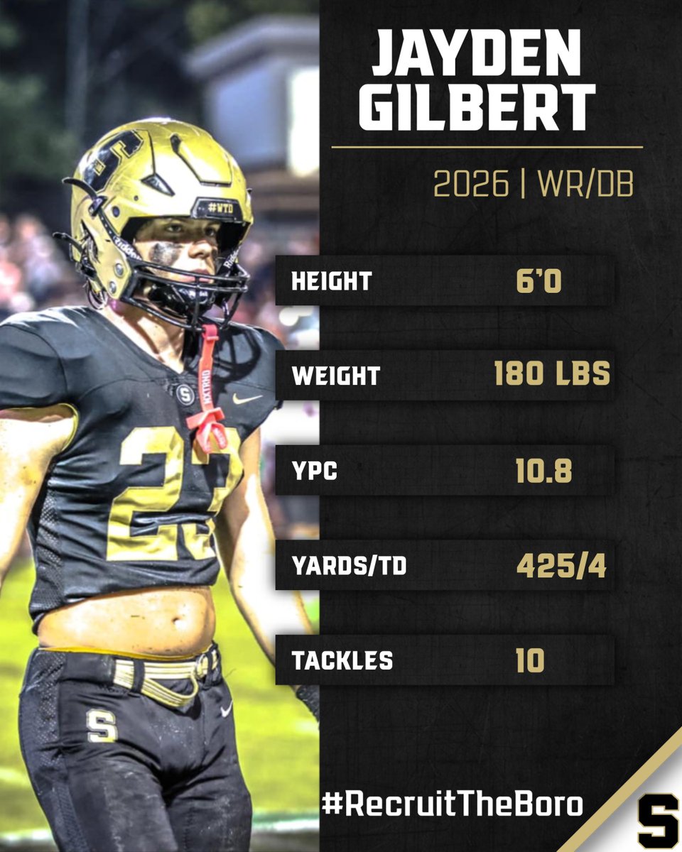 Relentless Effort &amp; Leadership. A Playmaker in all 3 Phases of the Game. 

Jayden Gilbert - <a href="/JaydenG78536891/">Jayden Gilbert</a> 

Profile: scottsbororecruiting.com/team-members/j…

Hudl:hudl.com/profile/178952…