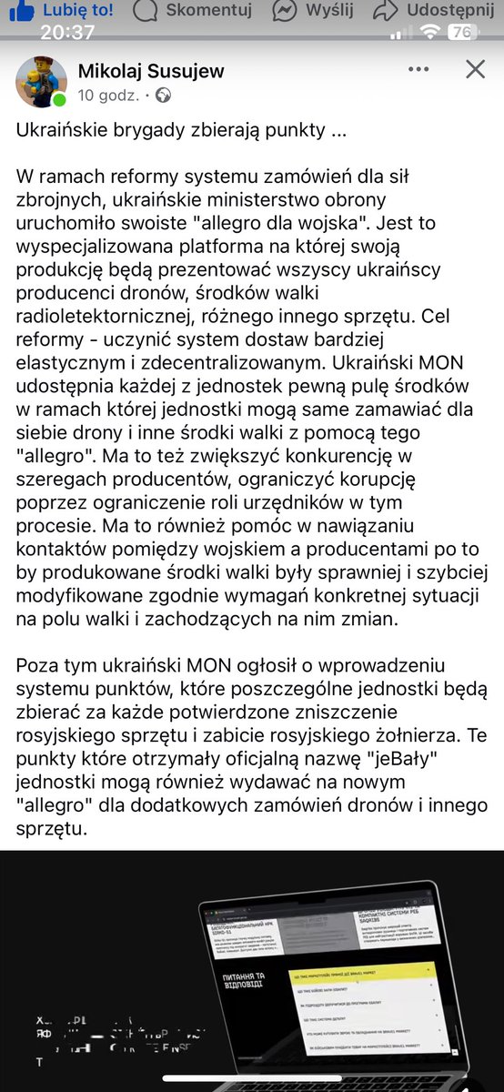 Wojna 3.0?
Ukraina robi coś czego jeszcze nie było….
Skraca i uelastycznia system zamówień oraz … promuje najskuteczniejsze jednostki ….
A skuteczność  liczy się czym? Ano liczbą nacięć na kolbie …