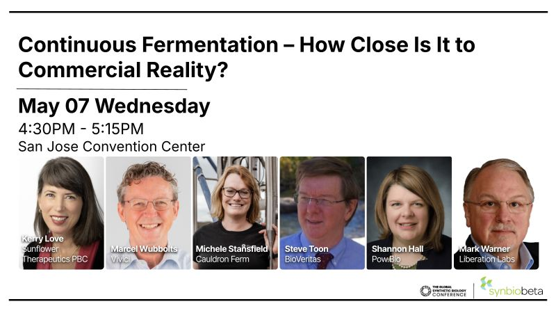Continuous fermentation has long promised to transform biomanufacturing economics. But how close are we to making it commercially viable at scale?

Kerry Love from Sunflower Therapeutics, Marcel Wubbolts from Vivici, Michele Stansfield from <a href="/cauldronferm/">Cauldron | The Future is Fermented</a> , Steve Toon from